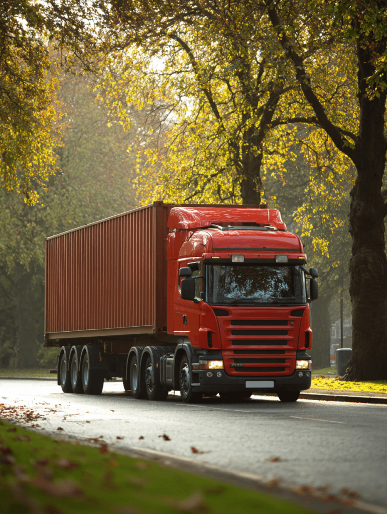 Container lorry transporting 20ft shipping container on UK road for AAA Transport services