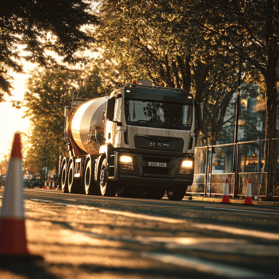 Tipper truck delivering concrete to UK construction site in rural birmingham area