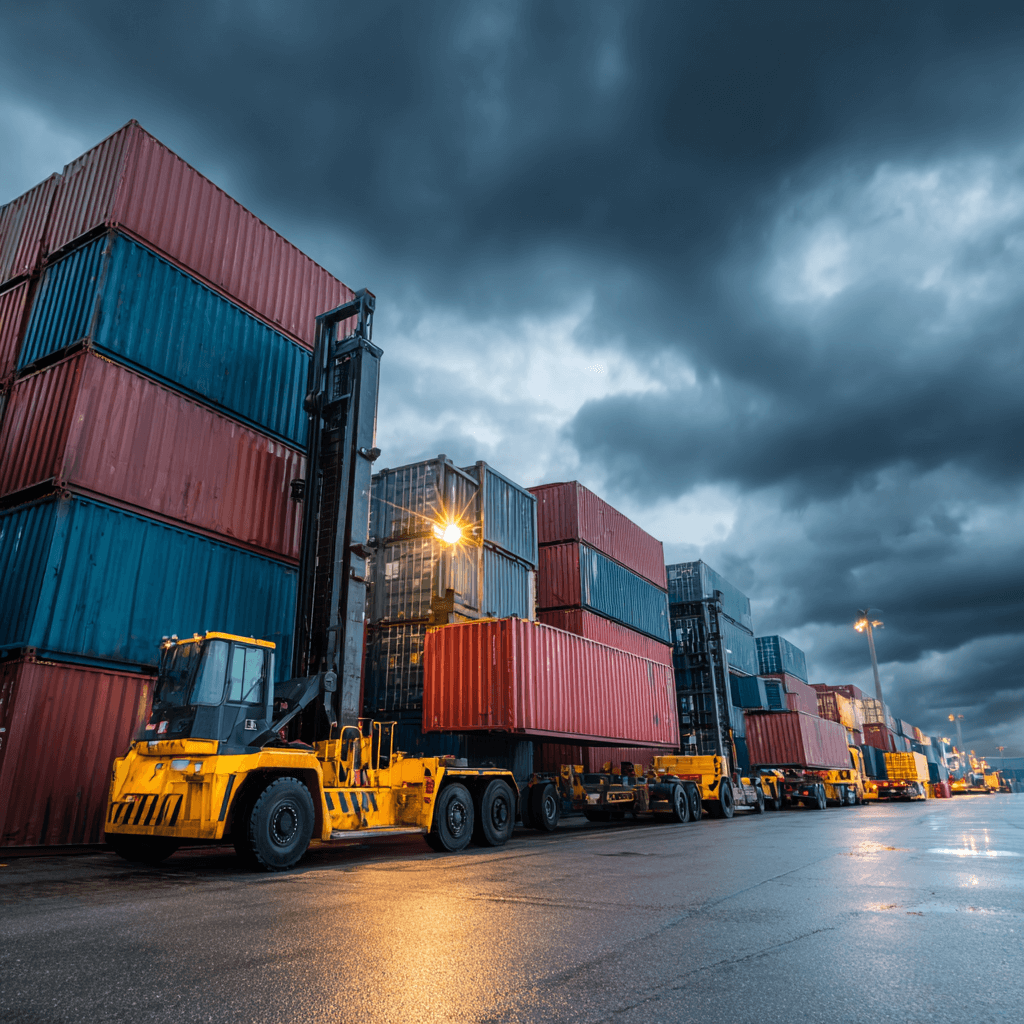 Container lorry arriving at UK warehouse for delivery to importer or distributor